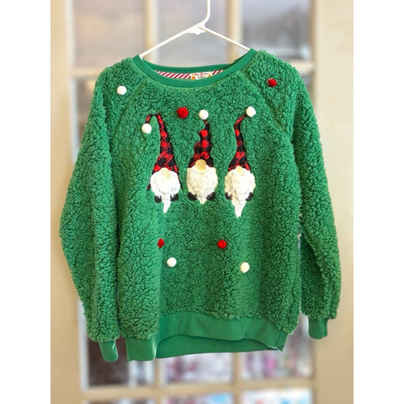 Poof New York Women's Small Green Gnome Merry Christmas Fuzzy Holiday Sweater - Picture 13 of 13